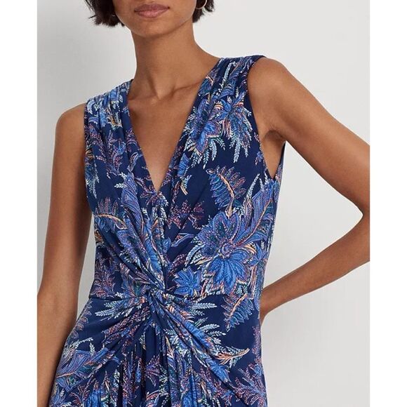 Lauren Ralph Lauren Floral Twist-Front Jersey Sleeveless Dress - Picture 2 of 8